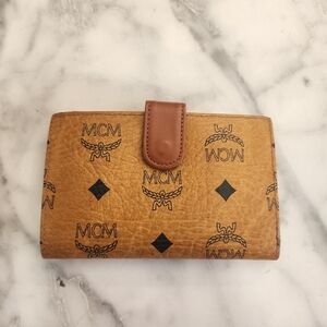 Authentic MCM cognac Logoglam Kisslock Bifold Wallet